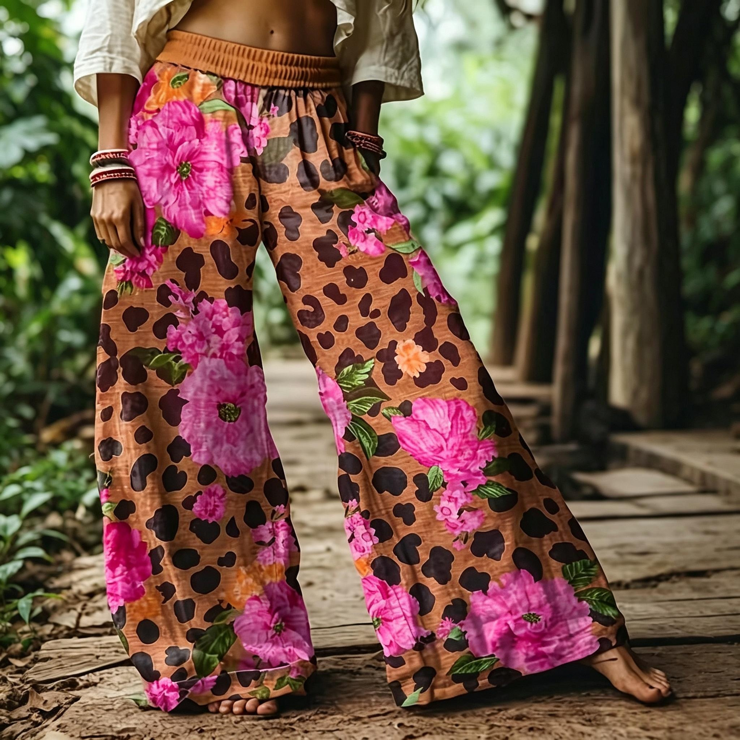 Women's Casual Bohemian Style Floral Print Wide Leg Pant