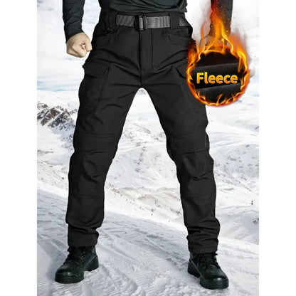 Men's Fleece-Lined Tactical Cargo Pants, Windproof Warm Work Pants with Multi-Pockets, 320g Fabric, Regular Fit Outdoor Pants for Fall & Winter