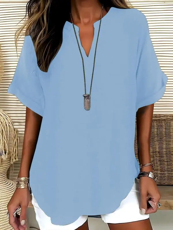 🔥Women's Plain Short Sleeve Blouse, Casual Solid Color Top for Daily Wear, Ladies Clothes for All Seasons