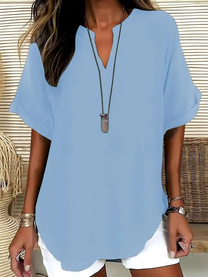 🔥Women's Plain Short Sleeve Blouse, Casual Solid Color Top for Daily Wear, Ladies Clothes for All Seasons