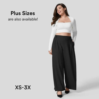 🔥Autumn Sale– High Waisted Pleated Wide Leg Waffle Work Pants with Side Pockets