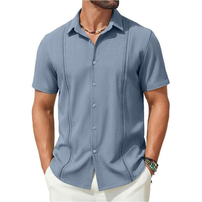 💥Men's Cuban Guayabera Shirt Short Sleeve V-Neck