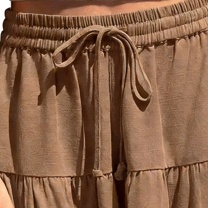 Women's Linen Blend Wide Leg Flowy Culotte Shorts Drawstring Loose Fit Summer Casual Lightweight Comfy Vacation Wear