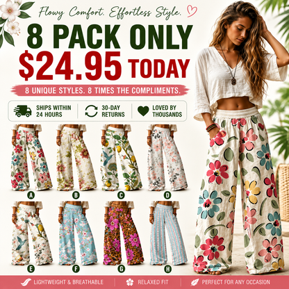 Women's Casual Bohemian Style Floral Print Wide Leg Pant