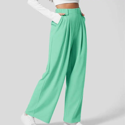 🔥Autumn Sale– High Waisted Pleated Wide Leg Waffle Work Pants with Side Pockets