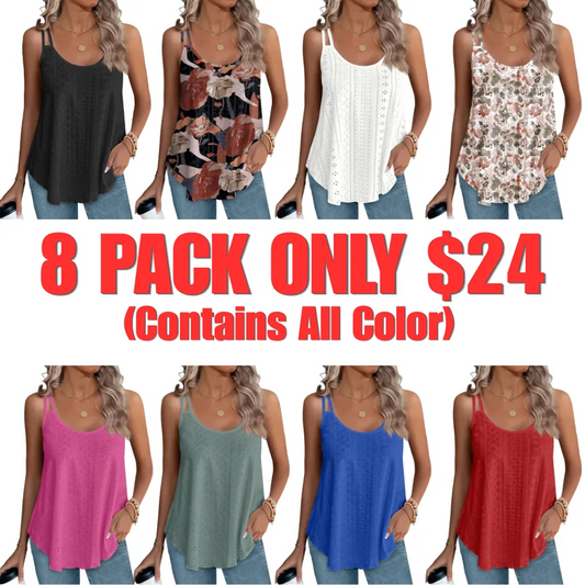 Womens Tank Tops Spaghetti Strap Camisoles Eyelet Embroidery Scoop Neck Tops