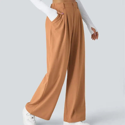🔥Autumn Sale– High Waisted Pleated Wide Leg Waffle Work Pants with Side Pockets