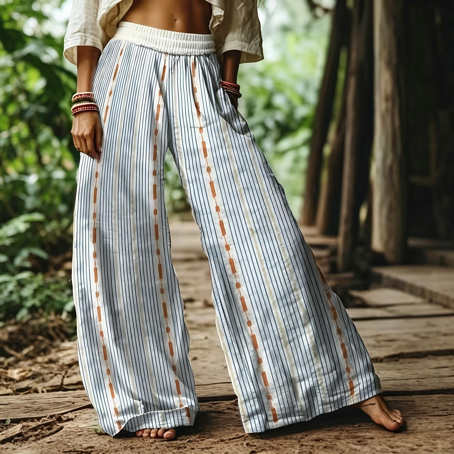 Women's Casual Bohemian Style Floral Print Wide Leg Pant