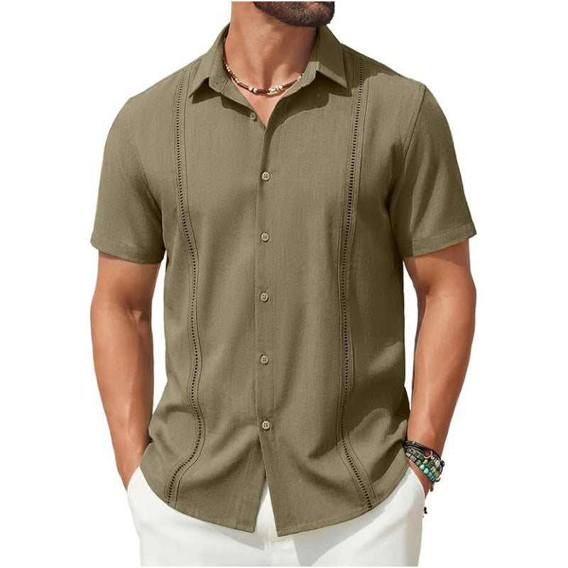 💥Men's Cuban Guayabera Shirt Short Sleeve V-Neck