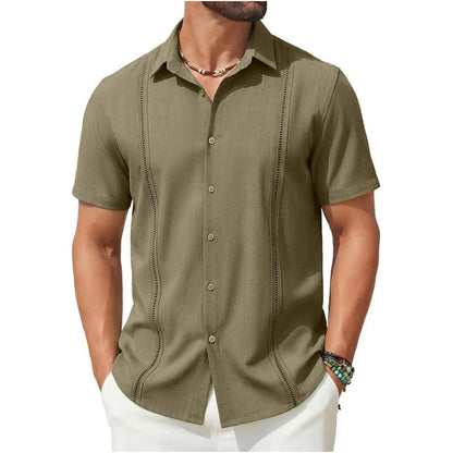 💥Men's Cuban Guayabera Shirt Short Sleeve V-Neck