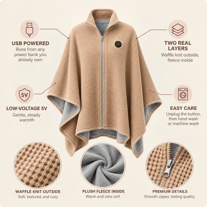 🔥 Black Friday Deal |   Washable Fleece USB   Heated Wrap Poncho