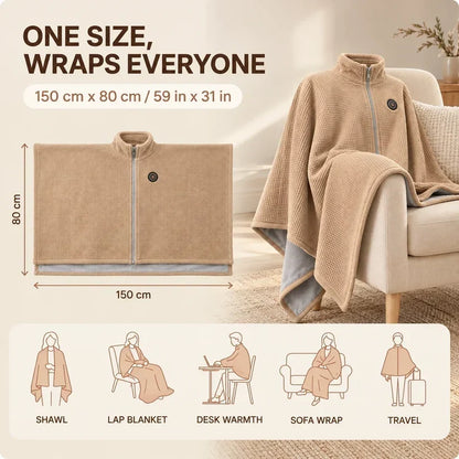 🔥 Black Friday Deal |   Washable Fleece USB   Heated Wrap Poncho