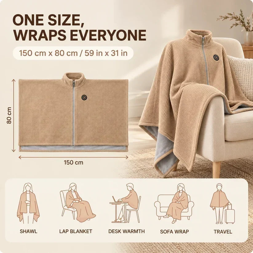 🔥Black Friday Deal｜Washable Fleece USB Heated Wrap Poncho