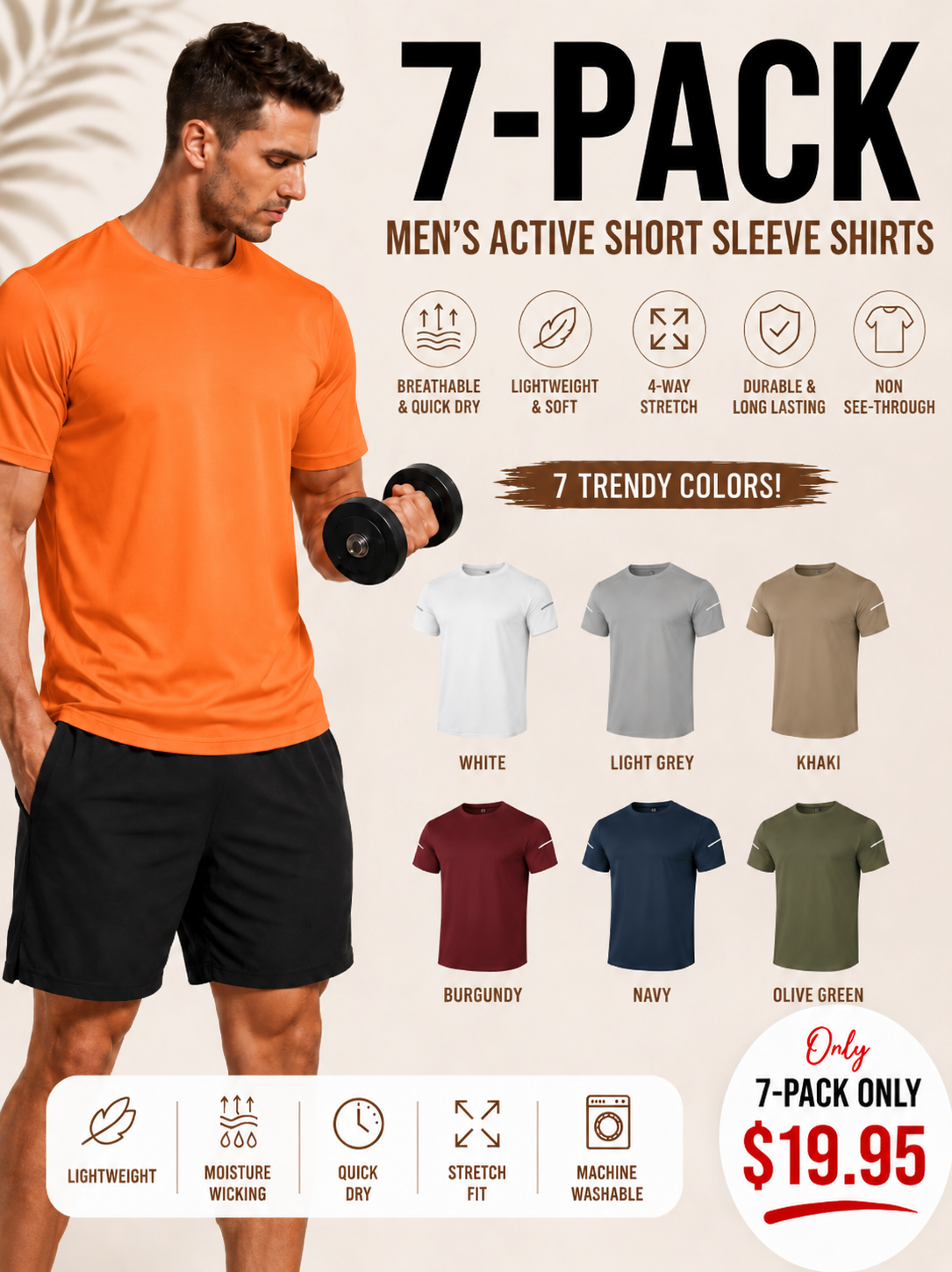 9-PACK Men's Print Reflective Stripe Sports T-Shirts