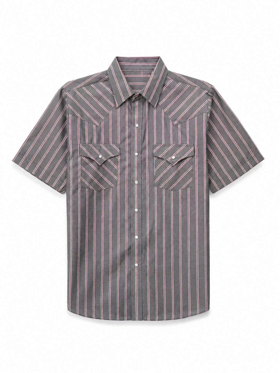 Men's Western Stripe Snap Shirt with Pocket - Short Sleeve Casual Cowboy Shirt