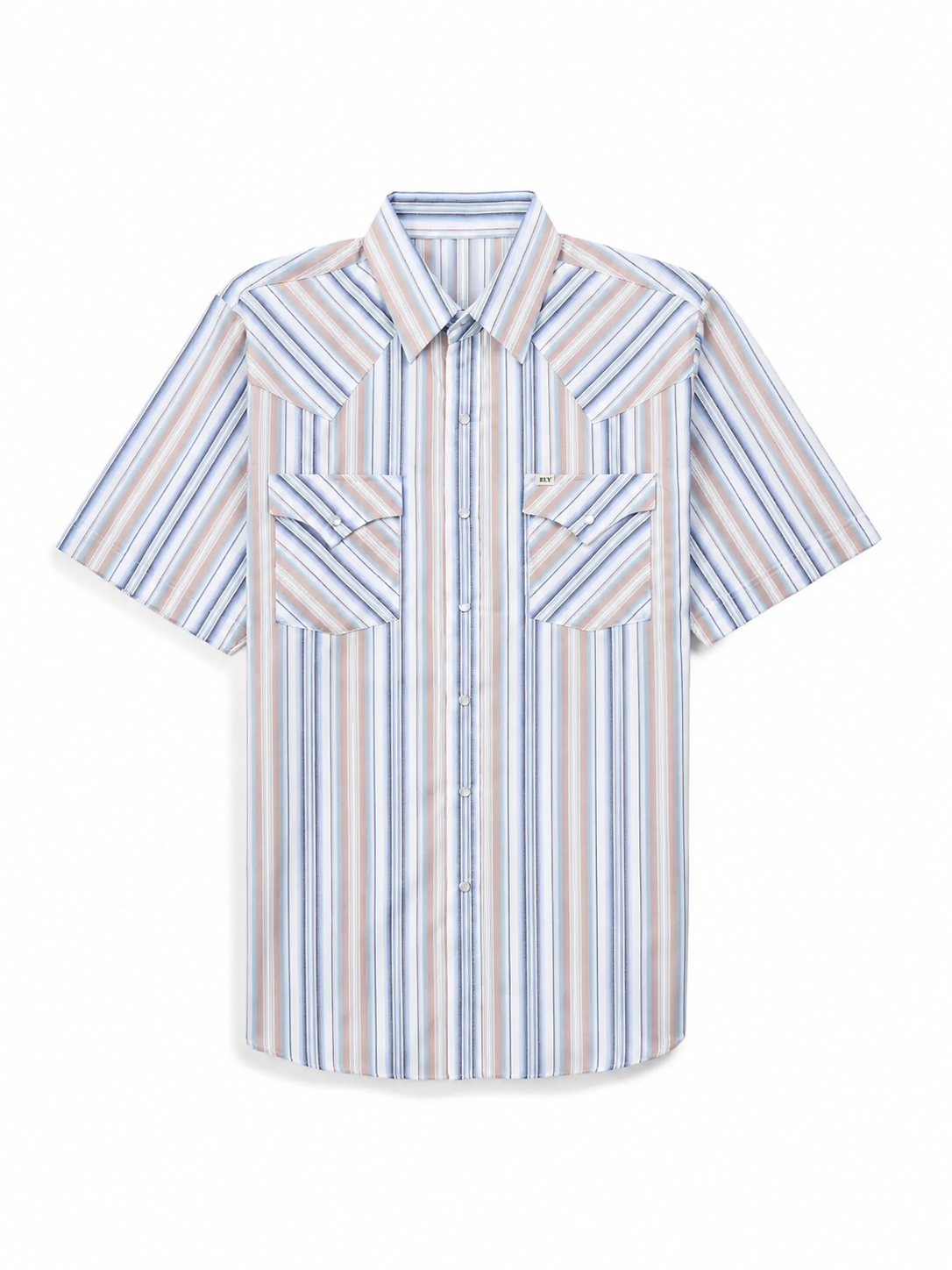 Men's Western Stripe Snap Shirt with Pocket - Short Sleeve Casual Cowboy Shirt