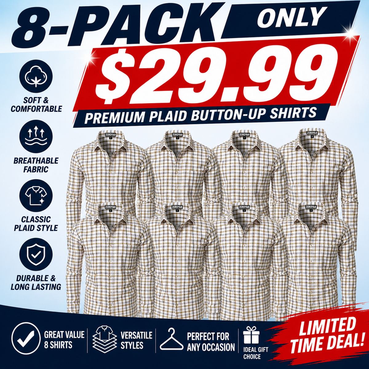 Men's Long-Sleeve Plaid Dress Shirt – Slim Fit, Classic Style