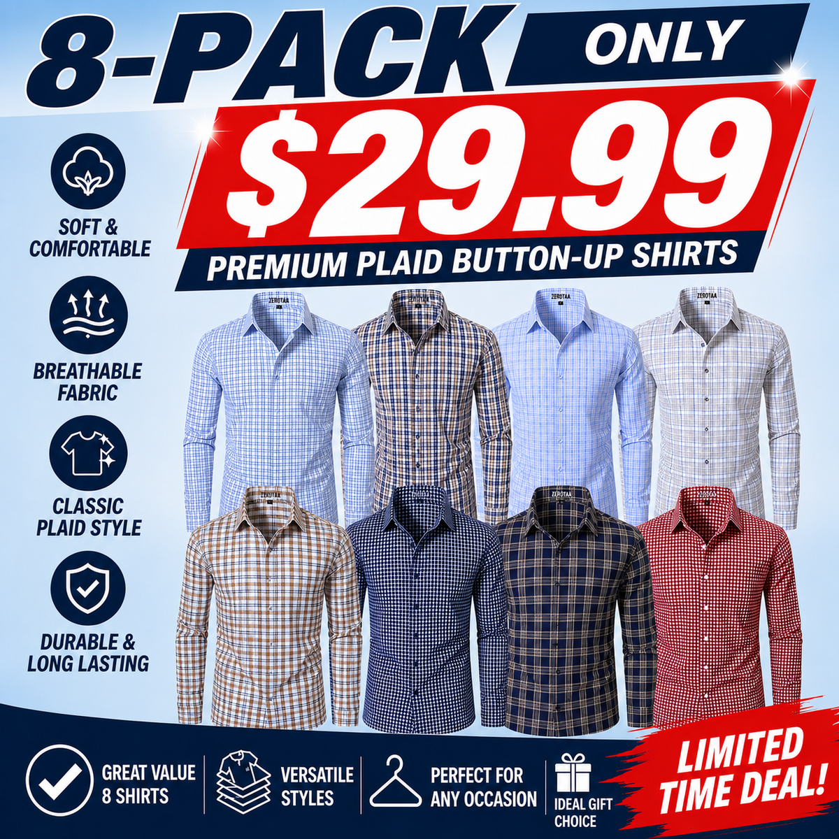 Men's Long-Sleeve Plaid Dress Shirt – Slim Fit, Classic Style