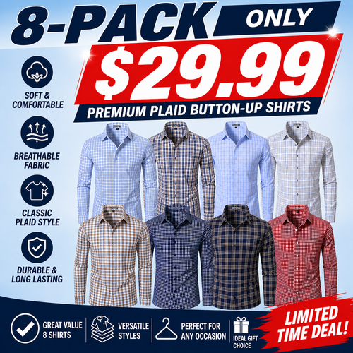Men's Long-Sleeve Plaid Dress Shirt – Slim Fit, Classic Style