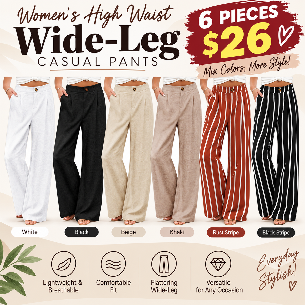 Women's High Waist Wide-Leg Casual Pants