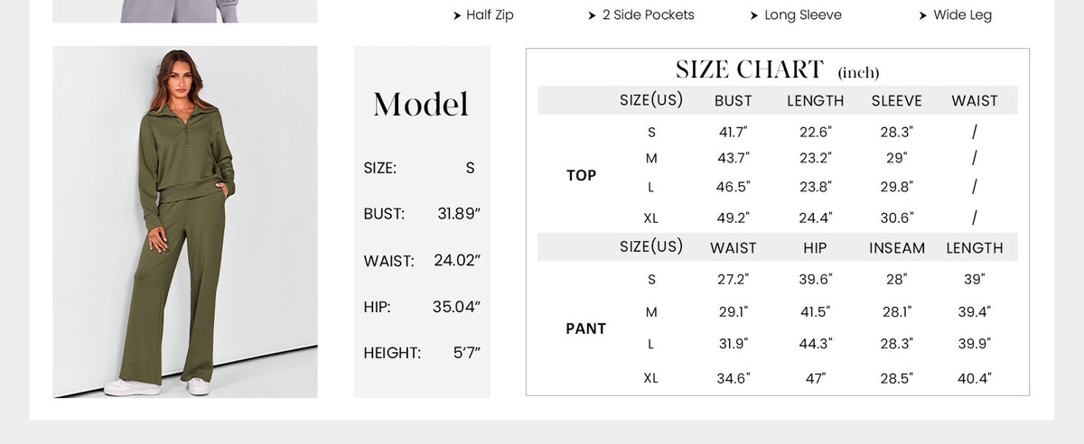 Women's 2 Piece Outfits Casual Lapel Half Zip Sweatshirts And Wide Leg Pants Tracksuit Sets