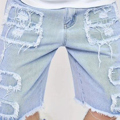 Raw Hem Denim Shorts with Rips – Edgy Urban Casual Warm-Weather Essential