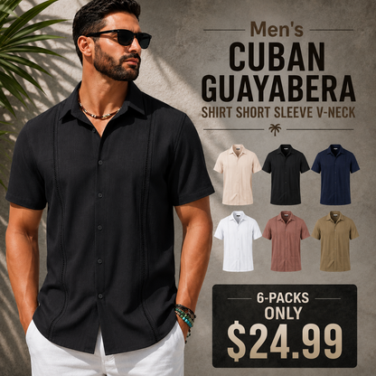 💥Men's Cuban Guayabera Shirt Short Sleeve V-Neck