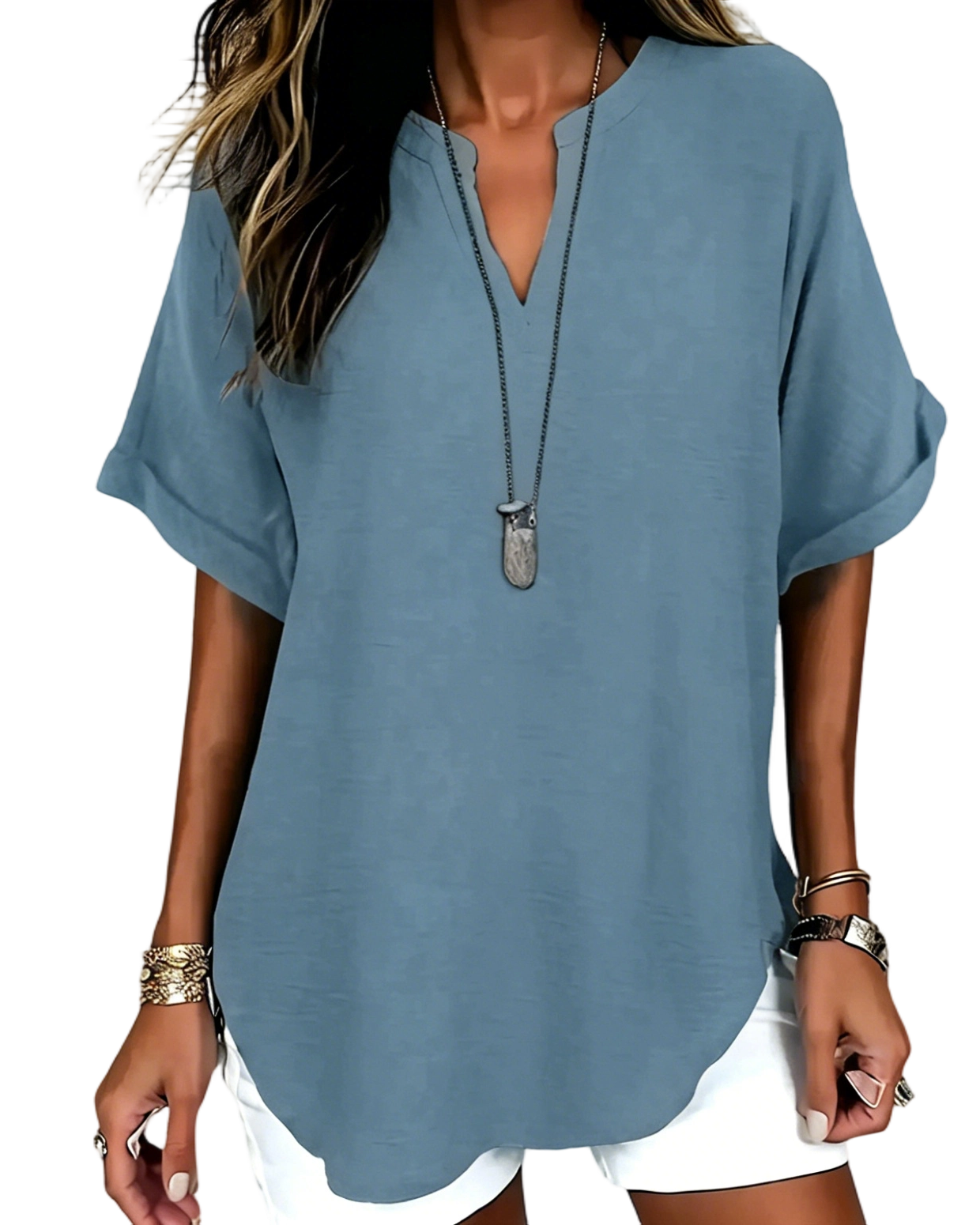 🔥Women's Plain Short Sleeve Blouse, Casual Solid Color Top for Daily Wear, Ladies Clothes for All Seasons