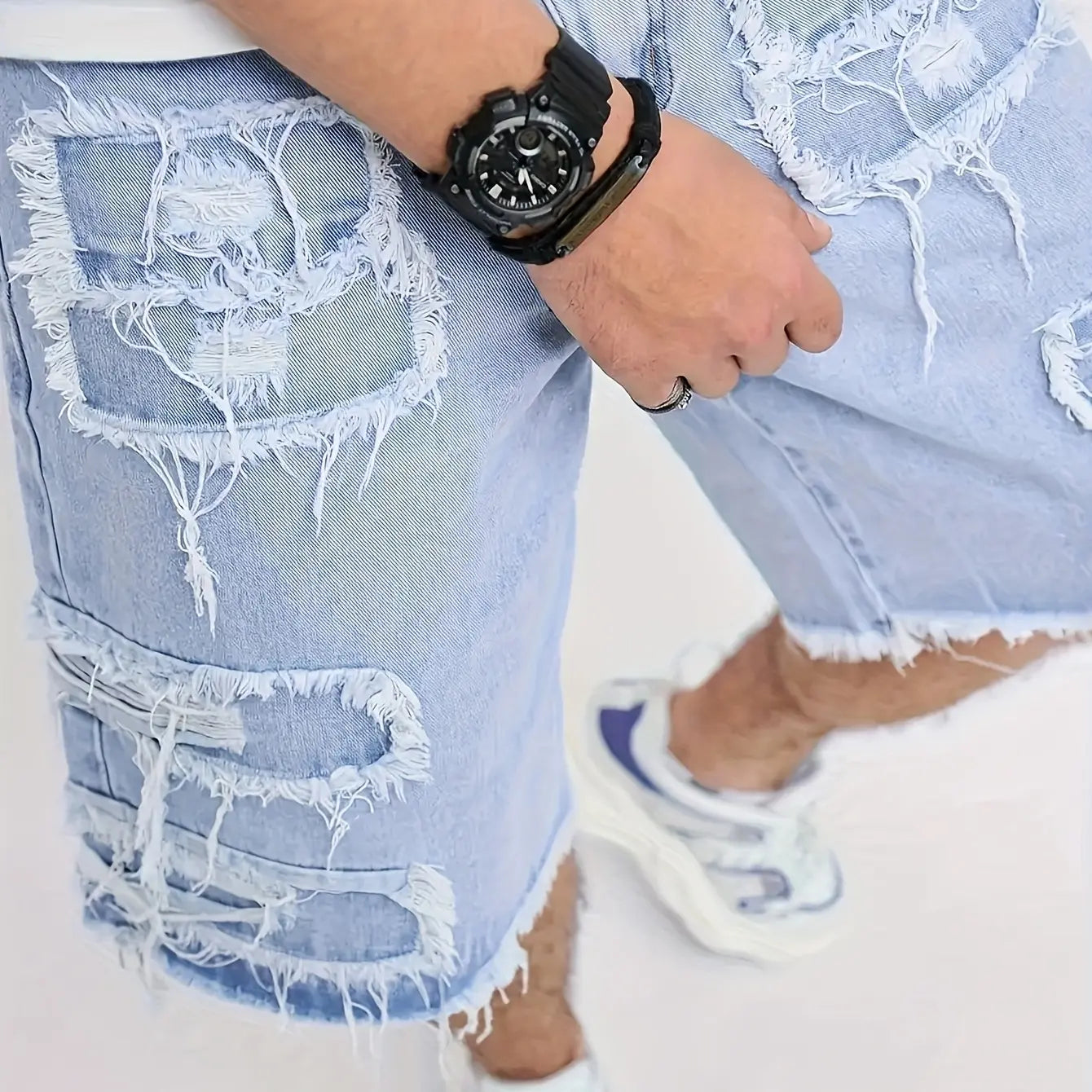 Raw Hem Denim Shorts with Rips – Edgy Urban Casual Warm-Weather Essential