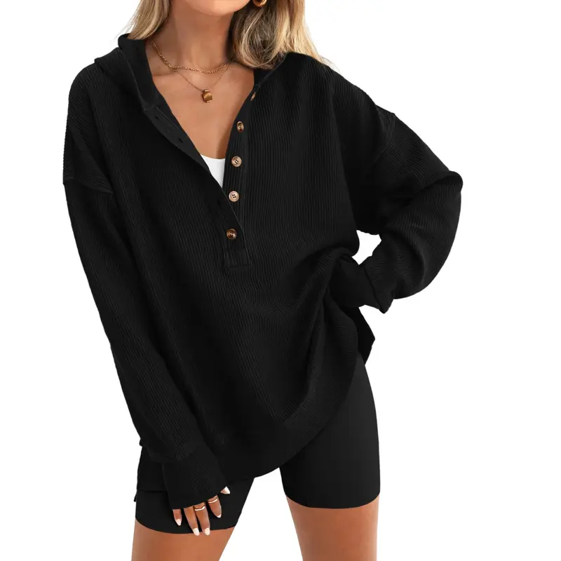 🔥 Limited-Time Sale ✨ Women’s Oversized Hoodie Sweatshirt | Button Up V Neck Long Sleeve Casual Pullover Top 🍂