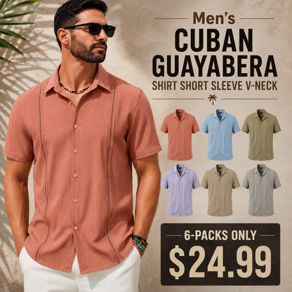 💥Men's Cuban Guayabera Shirt Short Sleeve V-Neck
