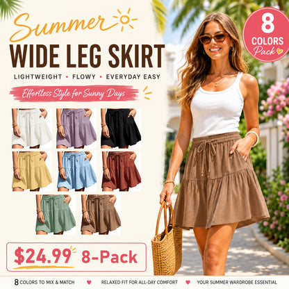Women's Linen Blend Wide Leg Flowy Culotte Shorts Drawstring Loose Fit Summer Casual Lightweight Comfy Vacation Wear