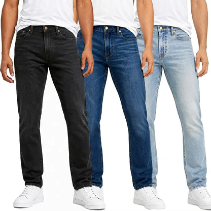 Men's 3-Pack Flex Stretch Slim Straight Jeans with 5 Pockets Denim Fabric Menswear