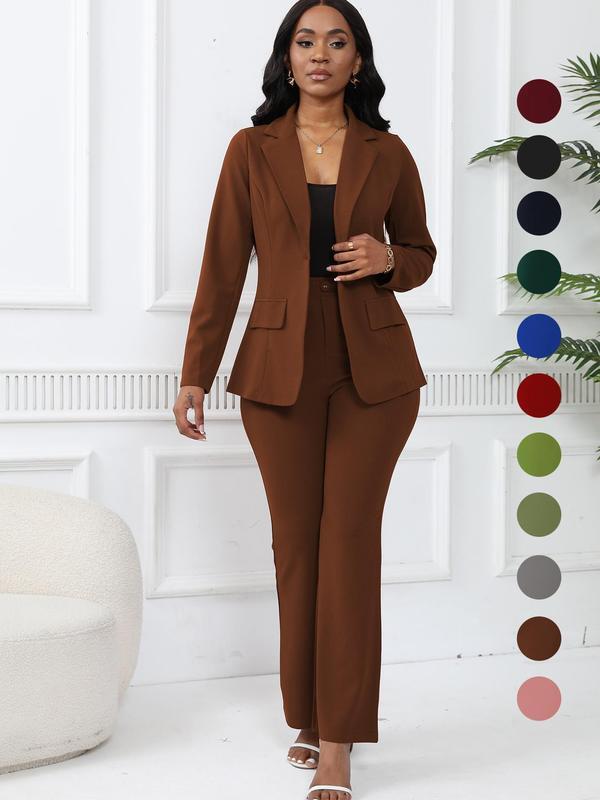 Women's elegant business solid color long-sleeved two-piece suit