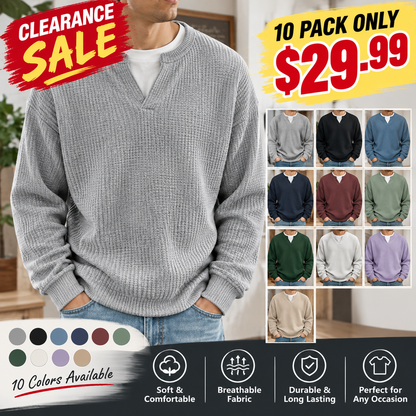 ✨ Timeless Comfort | Men's Textured Waffle Layered-Look Long-Sleeve Tee
