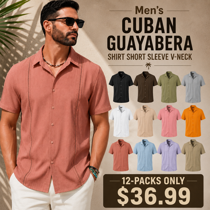💥Men's Cuban Guayabera Shirt Short Sleeve V-Neck