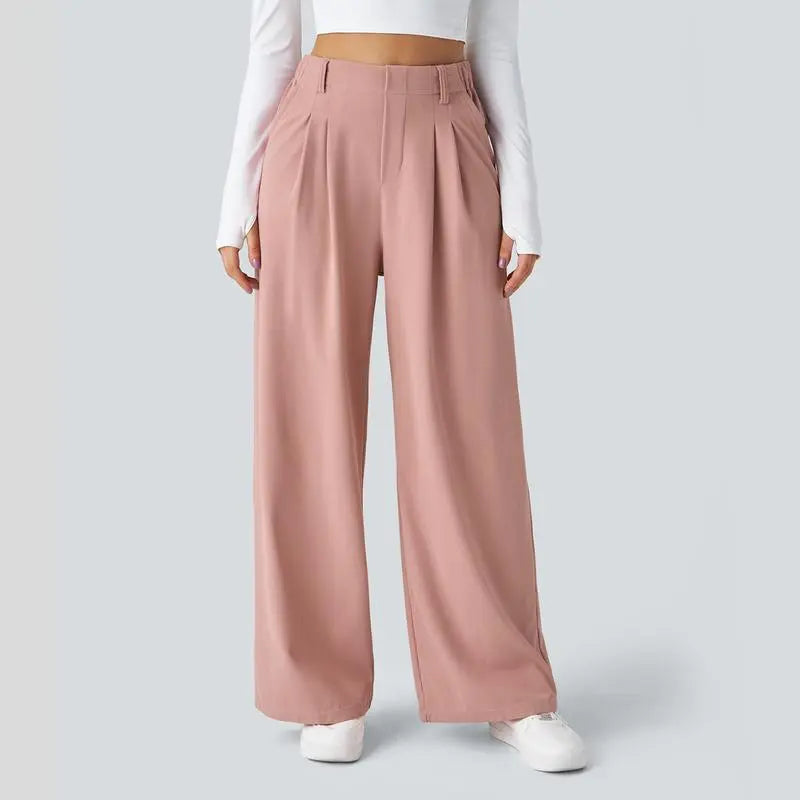🔥Autumn Sale– High Waisted Pleated Wide Leg Waffle Work Pants with Side Pockets