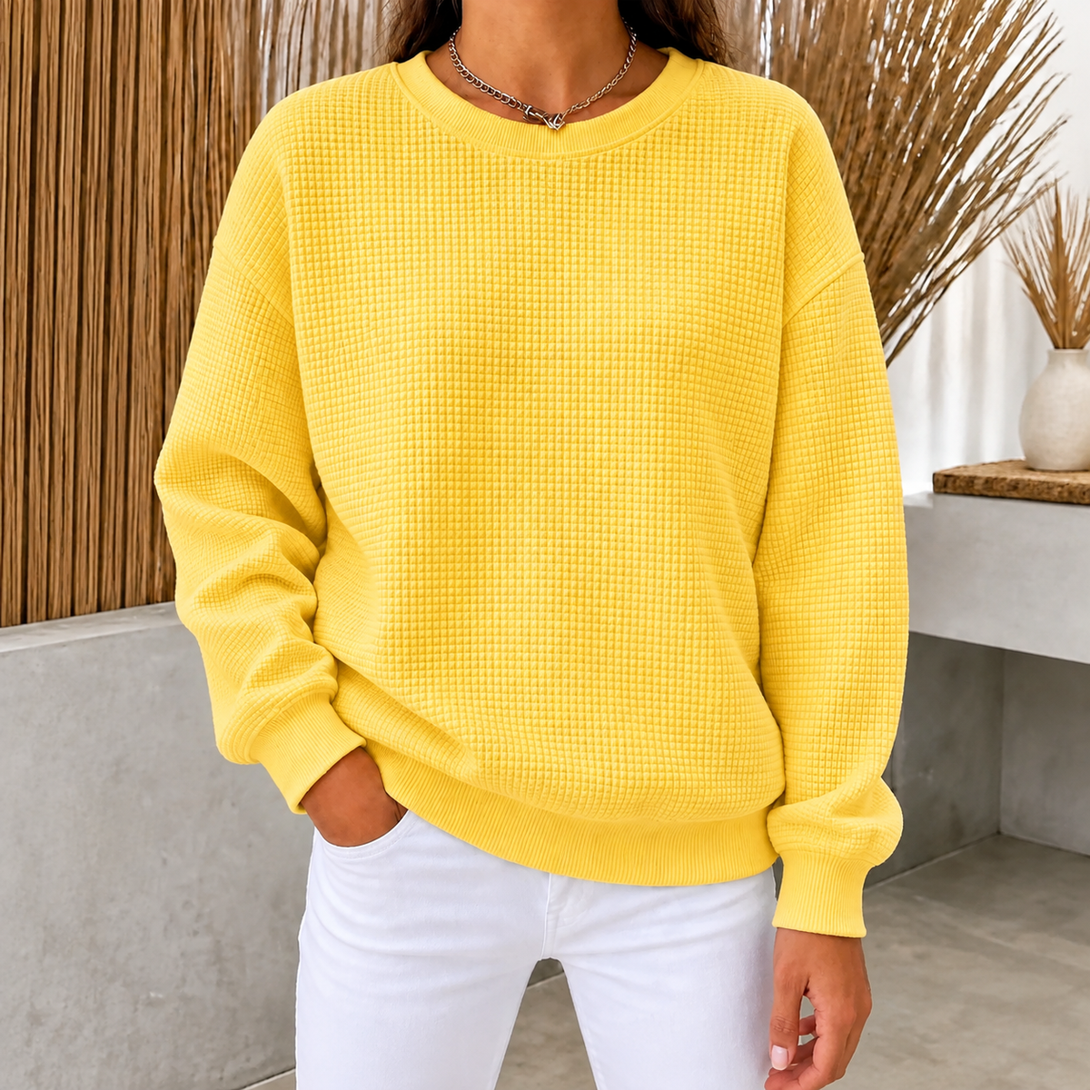 CLEARANCE SALE🔥Women's Waffle Knit Crewneck Sweatshirt