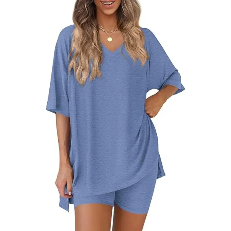 Women's Summer 2 Piece Lounge Set Oversized T-Shirt & Biker Shorts