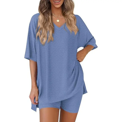 Women's Summer 2 Piece Lounge Set Oversized T-Shirt & Biker Shorts