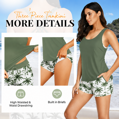Three Piece Tankini with Shorts with Pockets