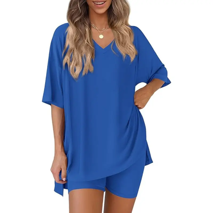 Women's Summer 2 Piece Lounge Set Oversized T-Shirt & Biker Shorts
