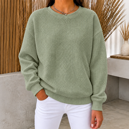 CLEARANCE SALE🔥Women's Waffle Knit Crewneck Sweatshirt