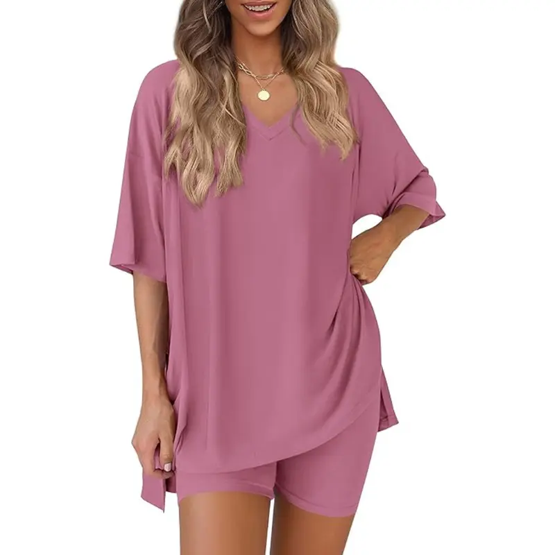 Women's Summer 2 Piece Lounge Set Oversized T-Shirt & Biker Shorts