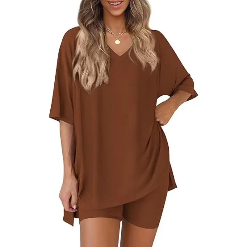 Women's Summer 2 Piece Lounge Set Oversized T-Shirt & Biker Shorts