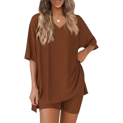 Women's Summer 2 Piece Lounge Set Oversized T-Shirt & Biker Shorts