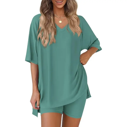 Women's Summer 2 Piece Lounge Set Oversized T-Shirt & Biker Shorts