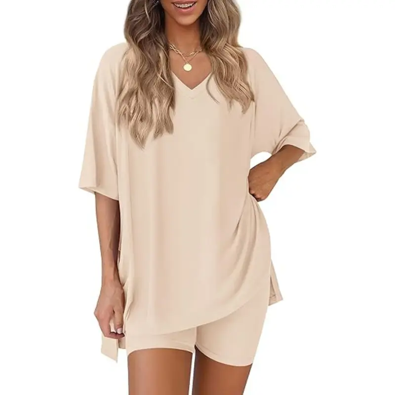 Women's Summer 2 Piece Lounge Set Oversized T-Shirt & Biker Shorts