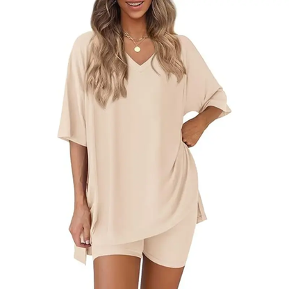 Women's Summer 2 Piece Lounge Set Oversized T-Shirt & Biker Shorts