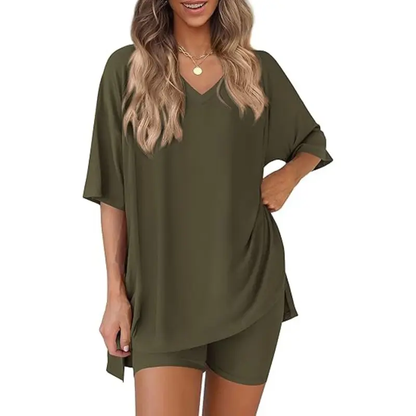 Women's Summer 2 Piece Lounge Set Oversized T-Shirt & Biker Shorts